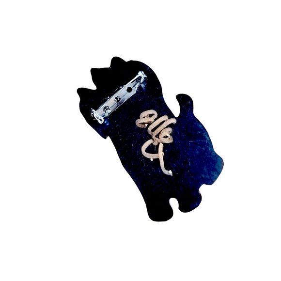 Signed Elle Cross Brown Dog Cellulose Acetate Brooch - Picture 3 of 3